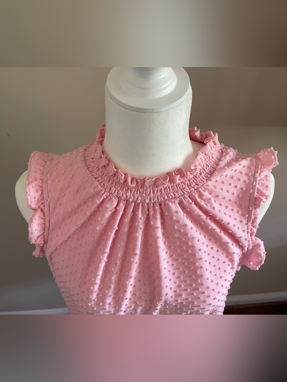 J.Crew Pink Swiss Dot Ruffle Mock Neck Camisole - Picture 3 of 9